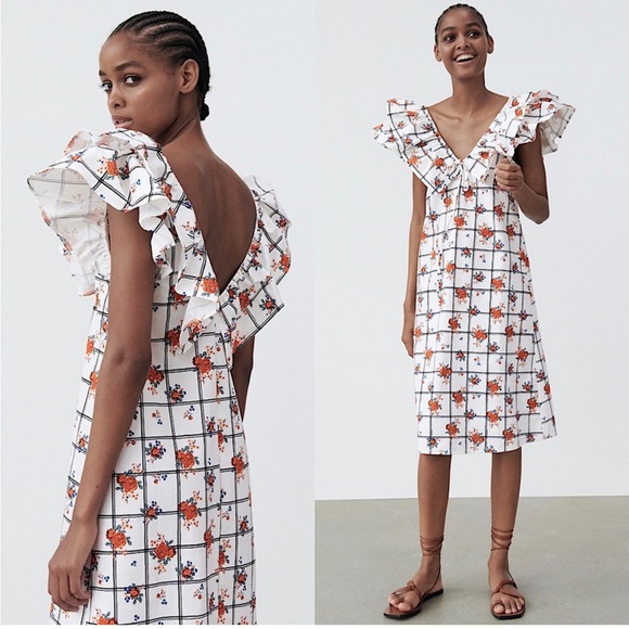 Zara windowpane floral ruffle dress - Picture 2 of 3